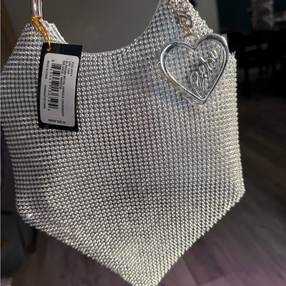 bebe Silver Mesh Wristlet with Heart Charm - Picture 5 of 7